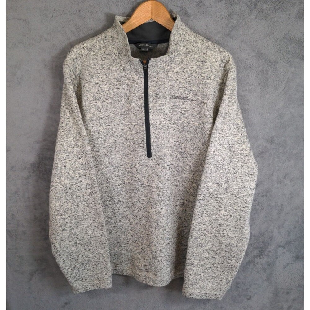 Eddie Bauer 1/4 Quarter Zip Sweater Men's L Heather Gray Fleece Pullover Jacket